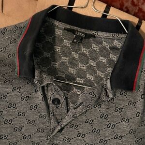 Gucci Men's Black & Gray GG Jacquard Polo with Red/Green Trim